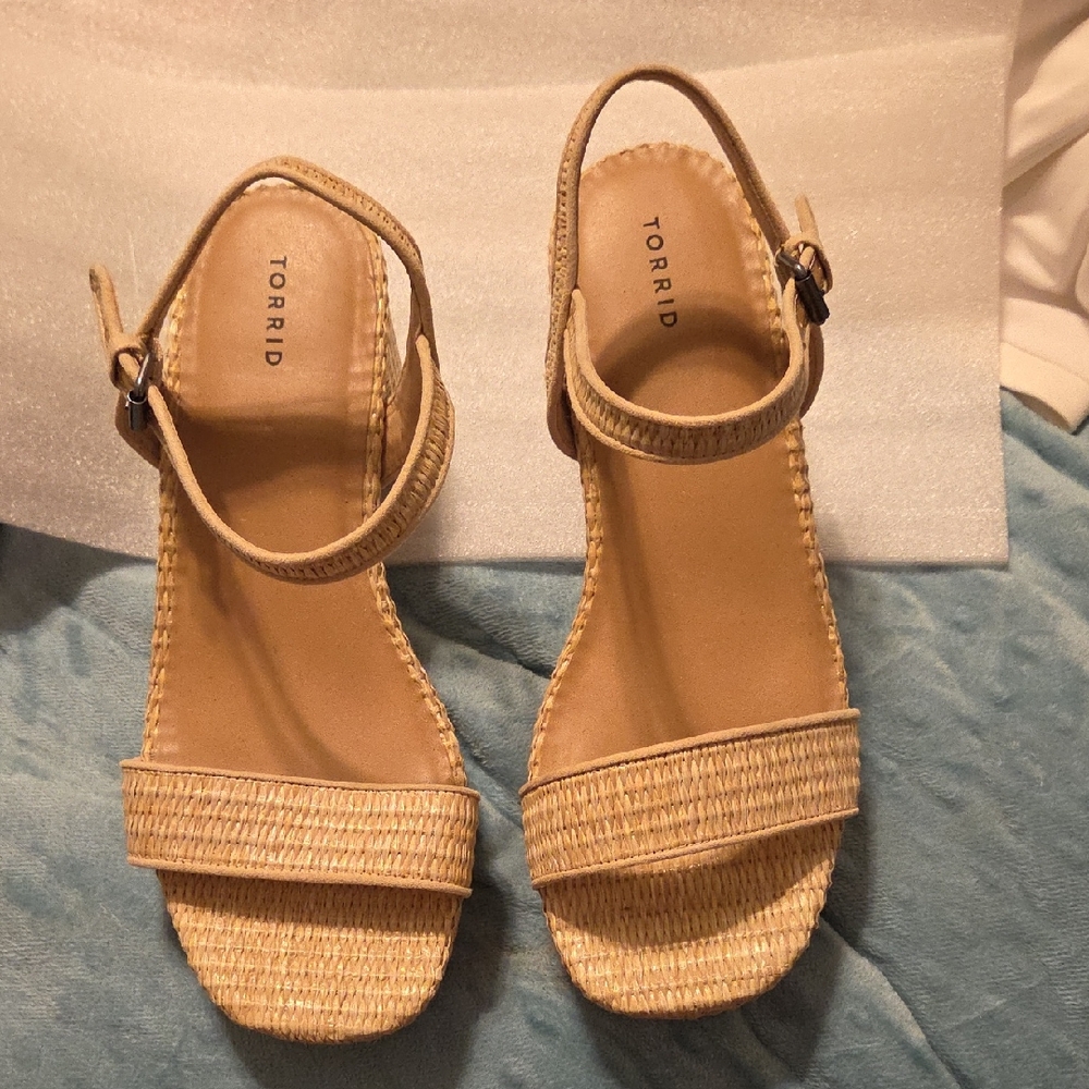 Torrid Tan Wedge Sandals with Textured Strap